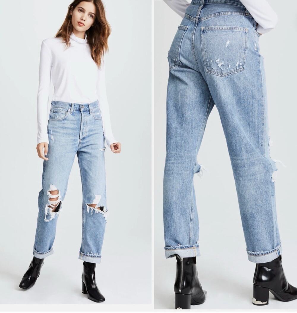 Agolde Blue 90's Jeans Denim Distressed Mid Rise Loose Zip Fly A069C-811 Sz 23